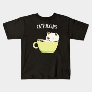 Cat-puccino Cute Funny Coffee Cat Pun Kids T-Shirt